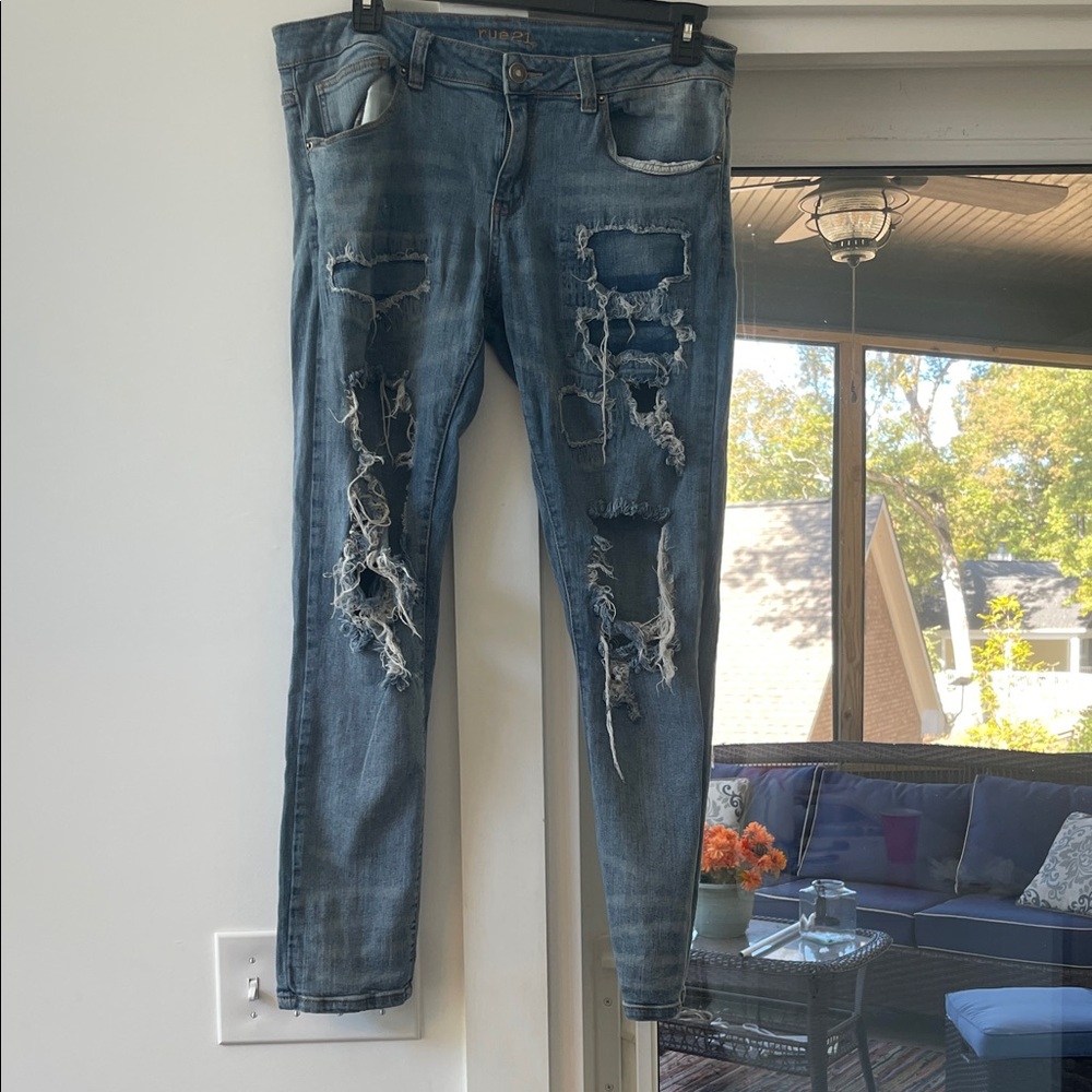 Rue21 Men's Distressed Skinny Jeans - Blue 34/32